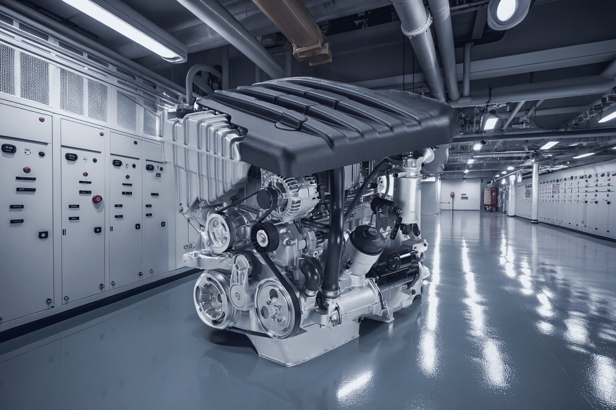 Marine diesel engine in an engine room