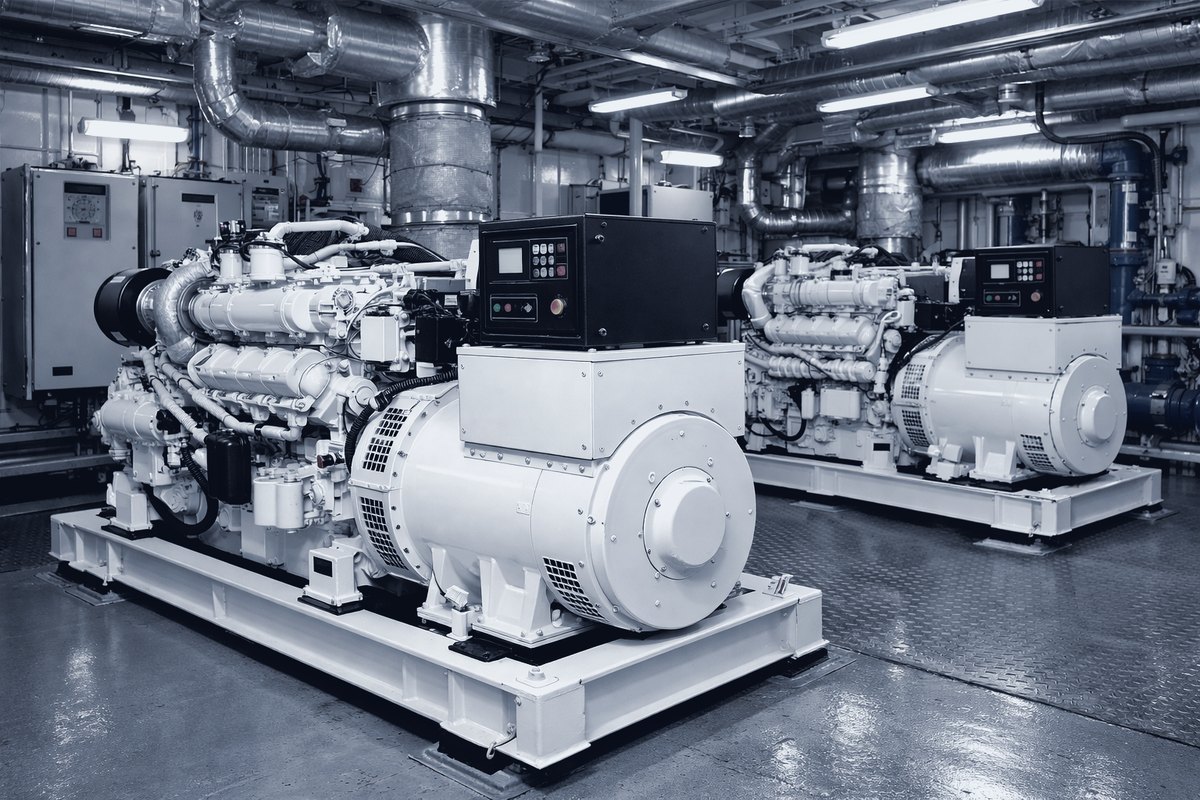 Marine generator sets in an engine room