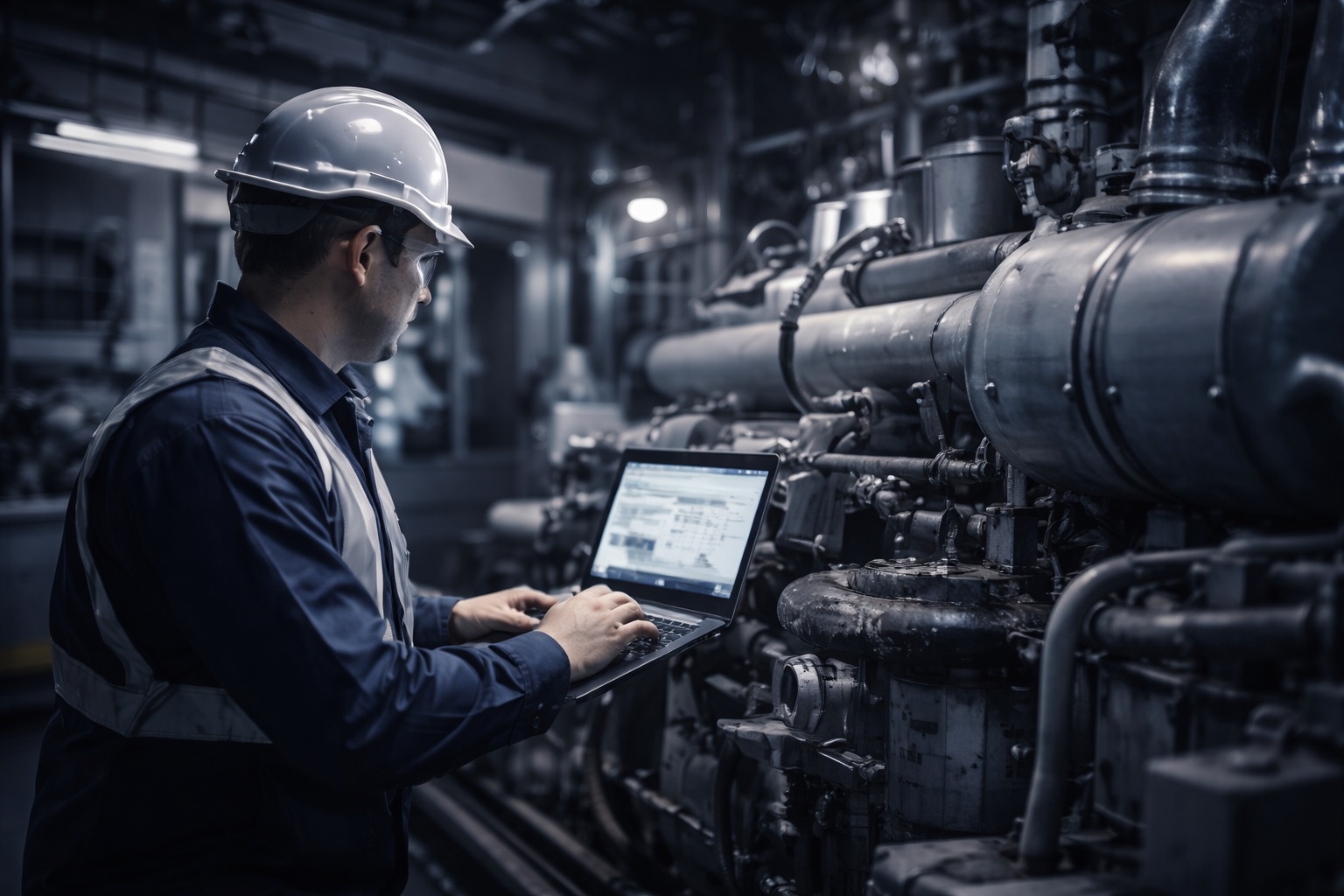 Engineer in an engine room