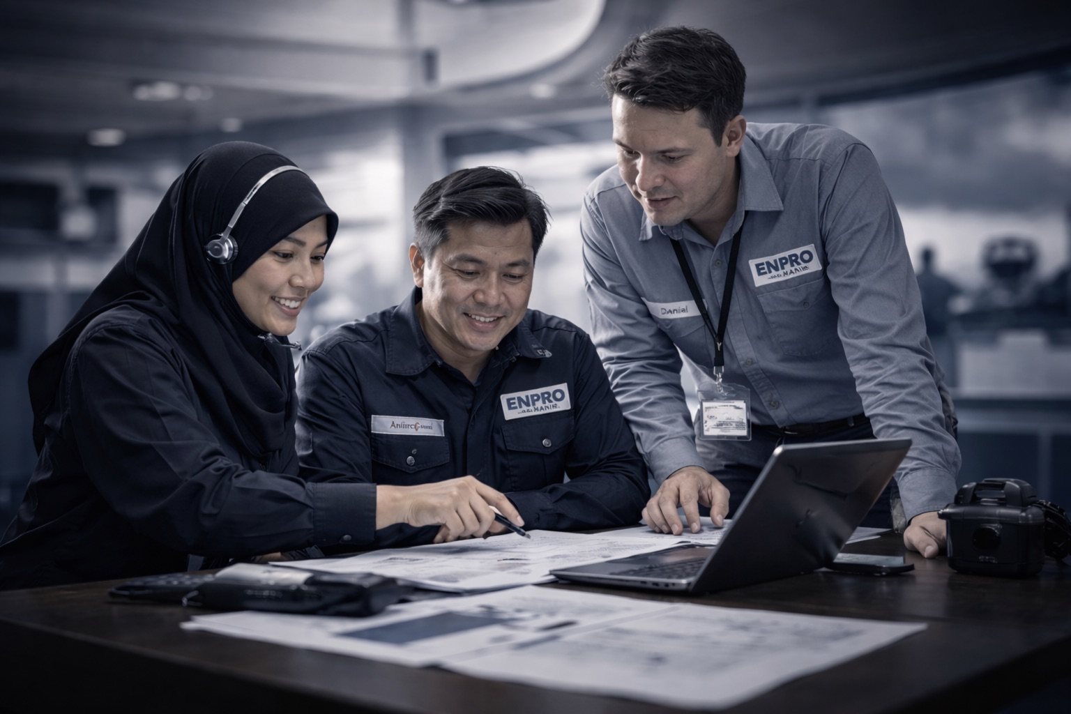 Enpro Marine team reviewing plans